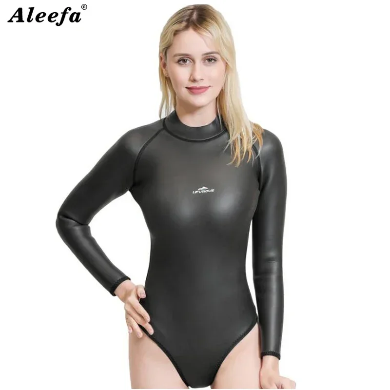 Womens Bikini Wetsuit 3mm Smooth Skin Long Sleeve Neoprene Diving Suit Swimming Free    Surf Swimwear