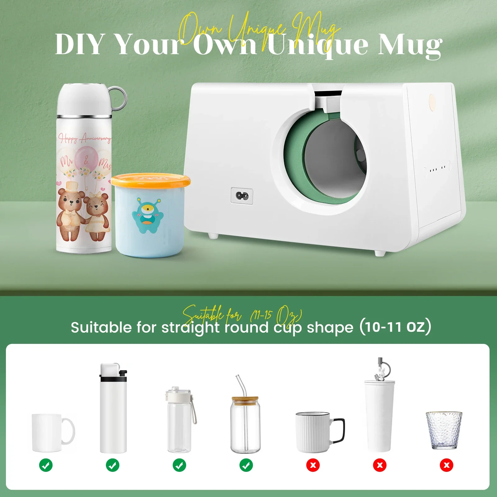 

Portable 10-11Oz Cup Tumbler Heat Press Touchscreen DIY Gift Ceramic Mug Heat Presser Sublimation Transfer Auto Printing Machine