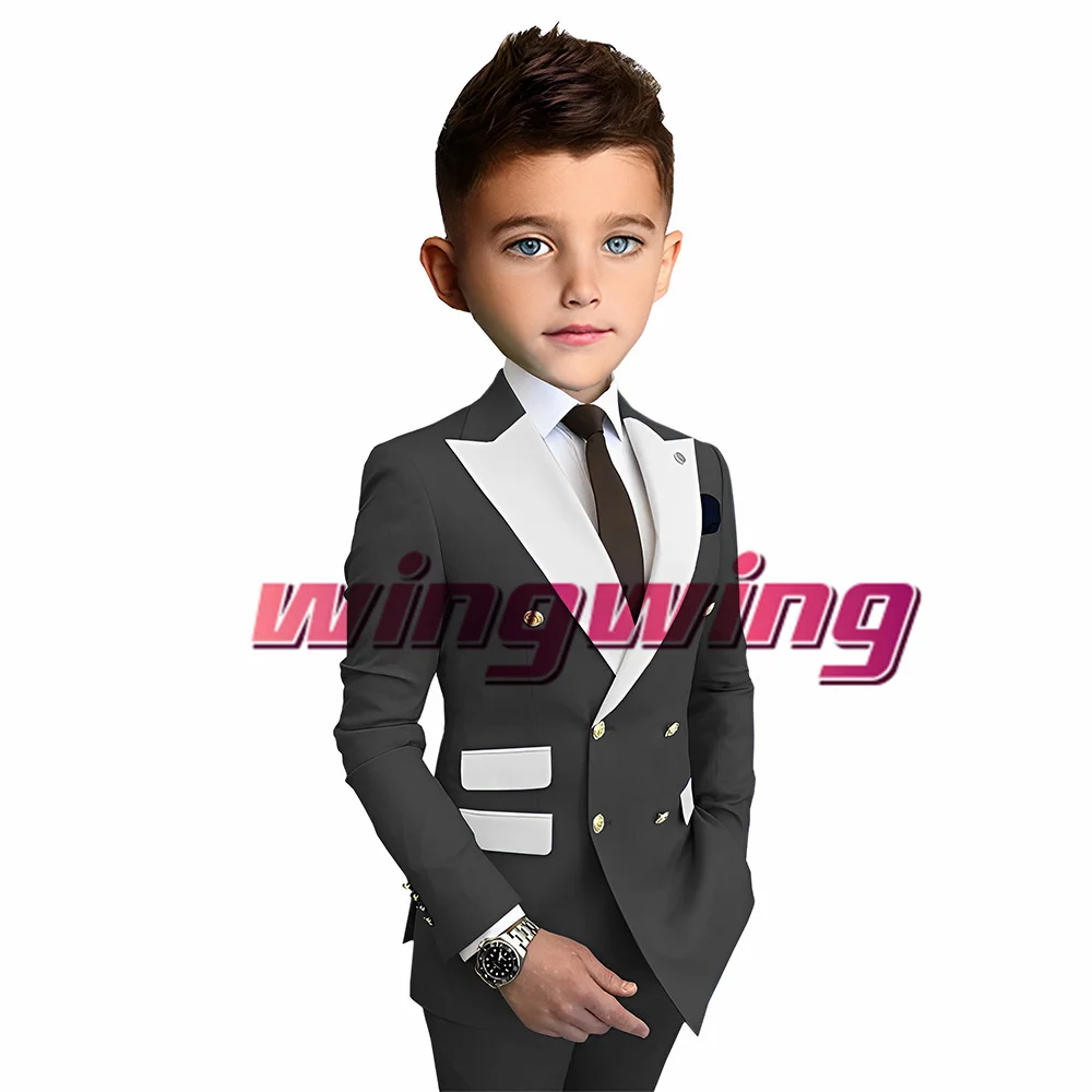 Orange Suit for Boys Wedding Tuxedo Double Breasted Jacket Pants 2 Piece Set Formal Party Dress Kids Fashion Blazer