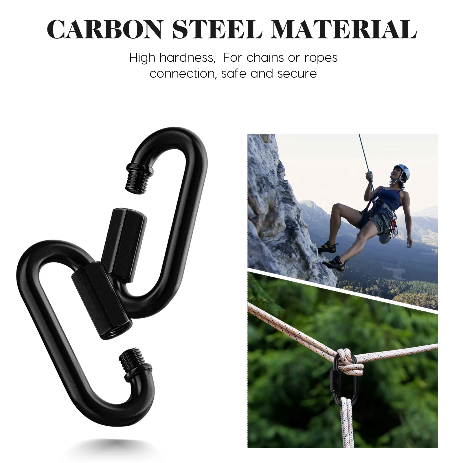 مشابك معدنية من Carabiner ، معدات تسلق للخدمة الشاقة ، وصلة سلسلة ، حديد ، فولاذ مقاوم للصدأ ، قفل سريع ، 8 2.8