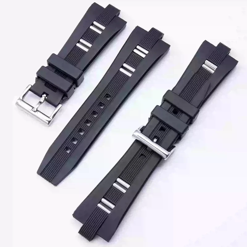 

Watches Accessories rubber silicone strap fitting For Bvlgari DIAGONO black convex mouth Waterproof wristband 26x9mm