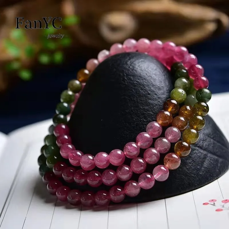 Natural Tourmaline Bracelet Bracelet Exquisite Carved Candy Color 108 Jade Necklace for Men and Women Jewelry Gifts