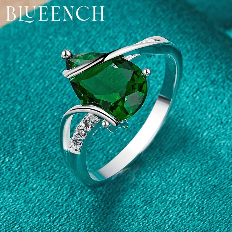 

Blueench 925 Sterling Silver Green Zircon Ring For Ladies Evening Wedding High Fashion Glamour Jewelry