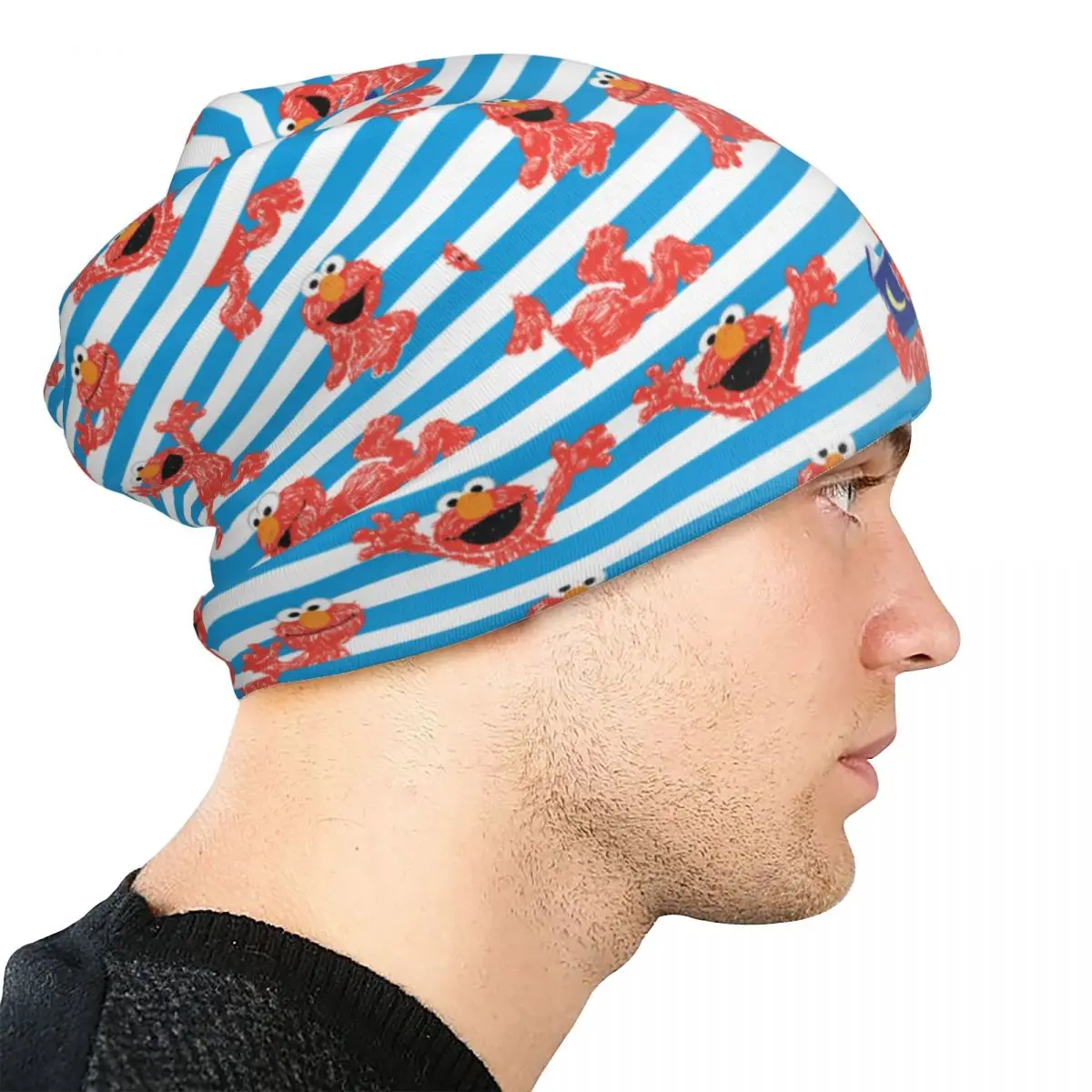 Crayon Elmo motif à rayures sésame rue Bonnet chapeaux décontracté rue Skullies bonnets chapeau pour hommes femmes chaud tête Wrap Cap