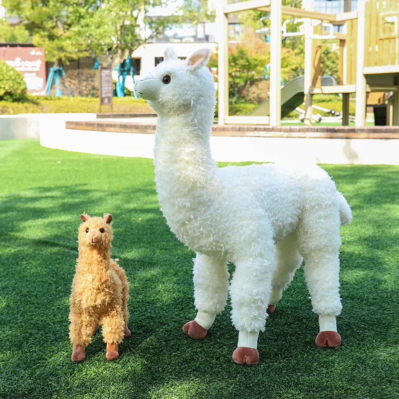 White&Brown Alpaca Doll Sheep Plush Toy Stuffed Standing Grassland Animal Plushie Peluche Home Decorative Gift