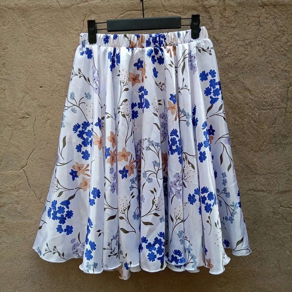 60cm Length Summer Spring Thin Satin Sexy Women Skirt Floral Print High Waist Sleeping Loose Bottoms