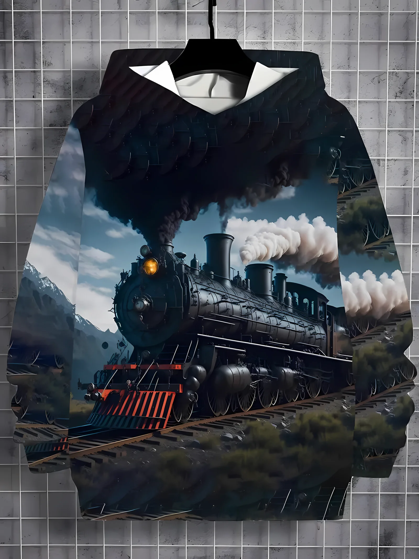 سترة بقلنسوة جديدة مريحة للأطفال لخريف 2025 مع نمط قطار بخاري ثلاثي الأبعاد مطبوعة ملابس الشارع الشهير بلوفر كاجوال #3