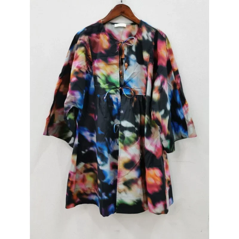 Women's Multicolor Floral Print Long Sleeve Mini Dress Chic and Elegant for 2024 Woman New Arrivals Summer Holiday Dresses