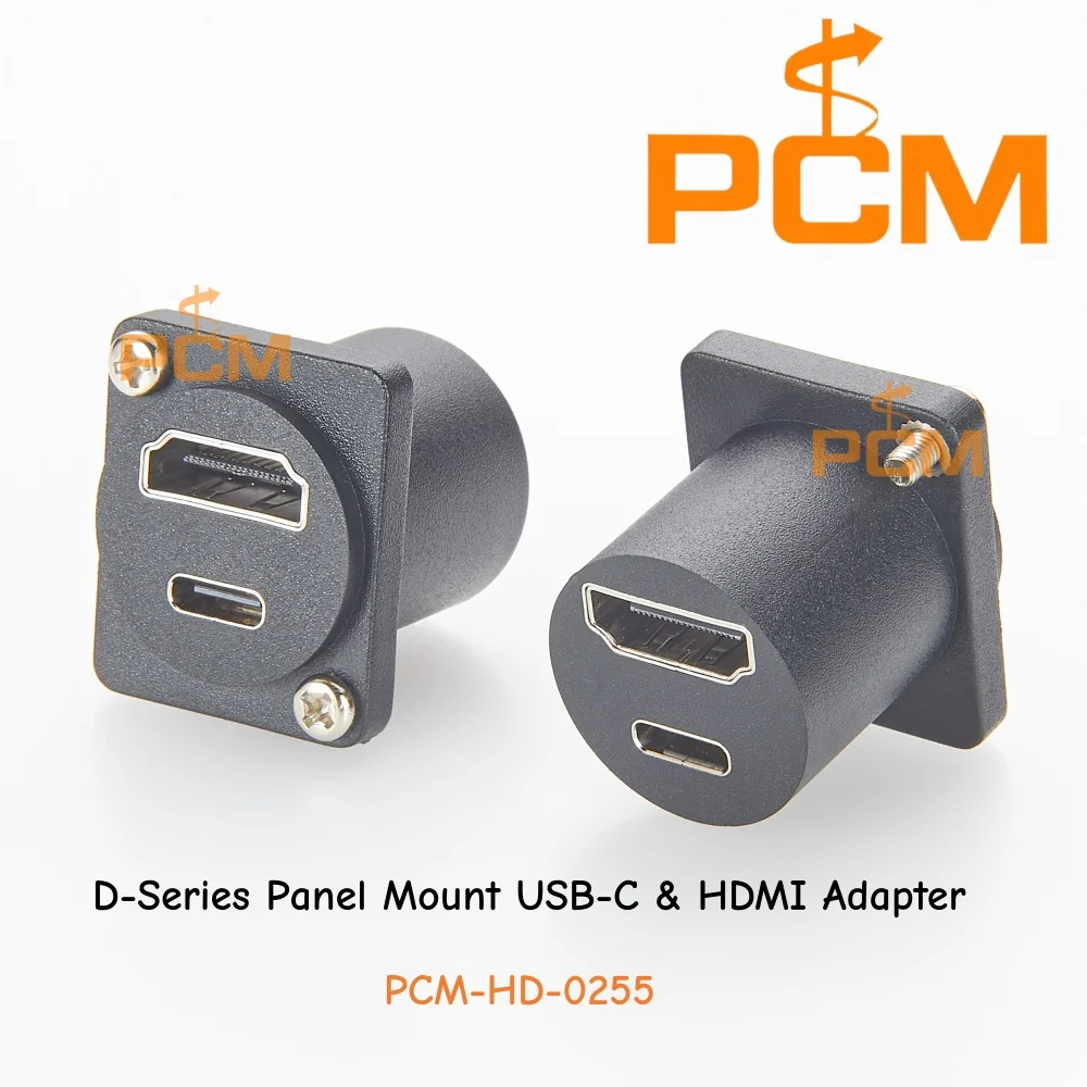 D Series Panel Mount USB C HDMI Dual Port Adapter Type C Female HDMI Female Combo Connector for Industrial Equipment