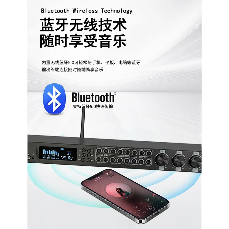 Professional Karaoke Preamp, Anti-Feedback Reverb Processor, Home KTV Stage Outdoor Audio Mixer, 4 Channel Sound Effect Machine