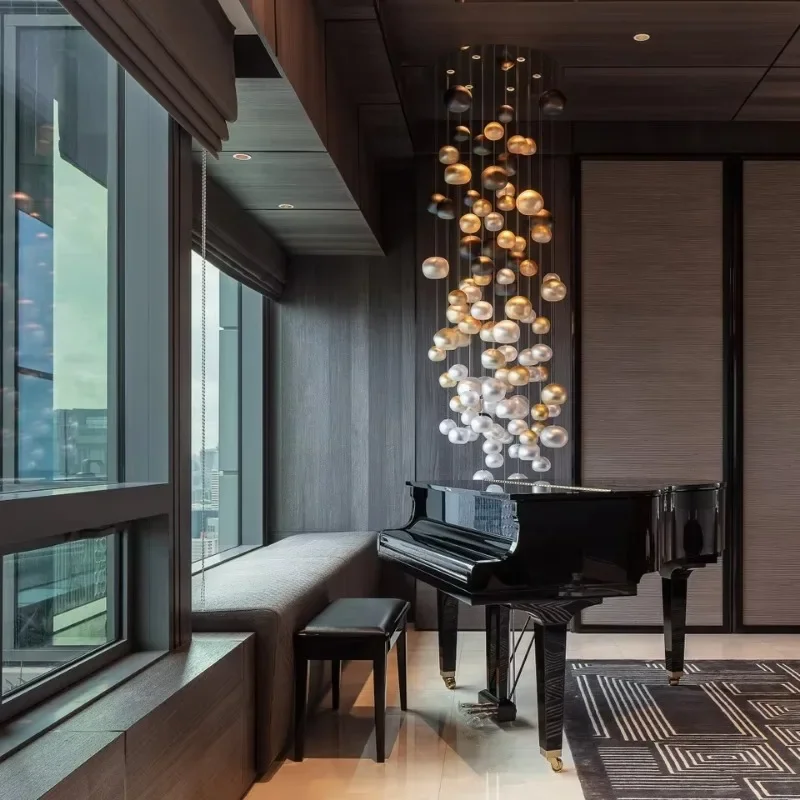 Lámpara de araña de perlas de lujo, iluminación personalizada, estilo moderno, decoración interior, gran proyecto, escalera residencial