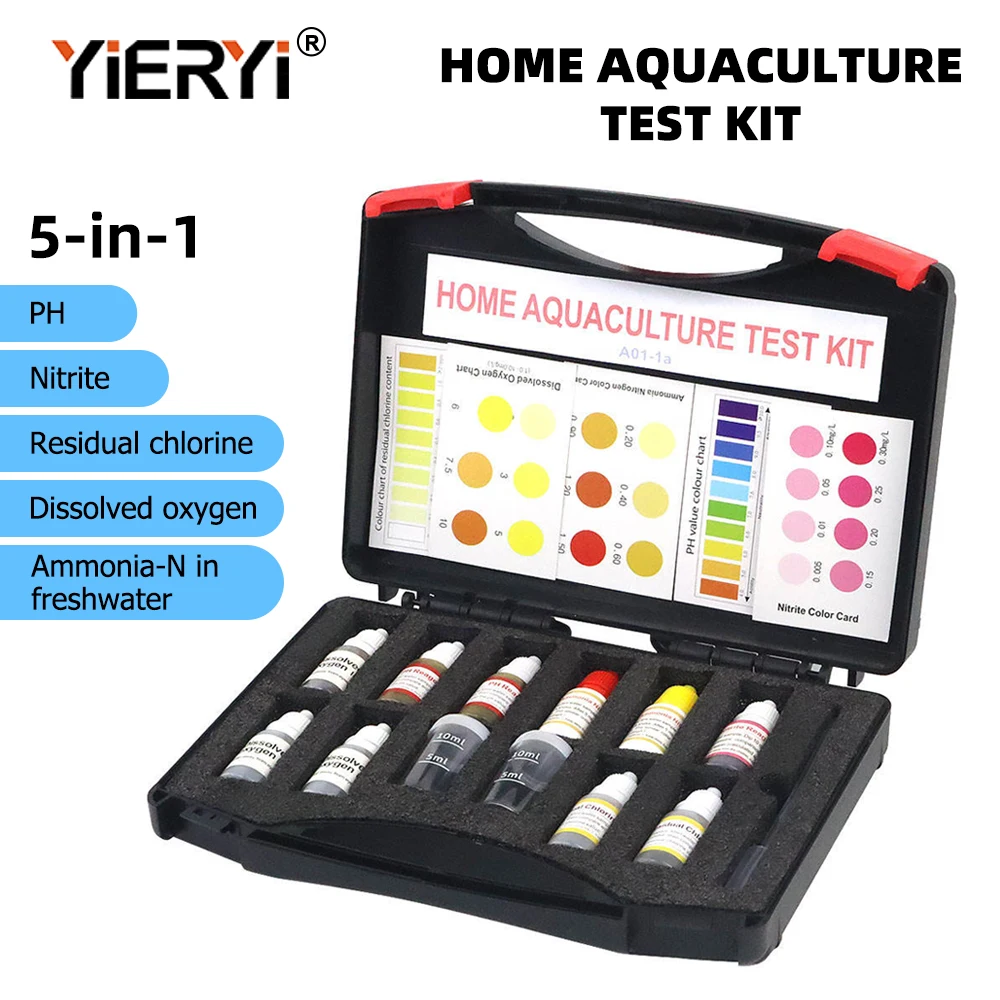 Yieryi Wasserqualität-Testkit pH-Wert Gelöster Sauerstoff Ammoniak-Stickstoff Nitrit Restchlor Aquarium-Wassertest Reagenzien-Set
