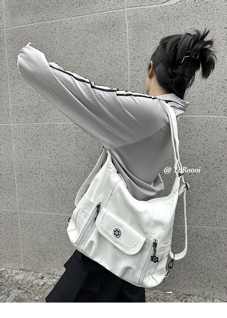 JIAERDI Vintage Y2k Handbag Women High Street Pu Leather Casual Backpack Messenger Bag Female Harajuku White Mochila Aesthetic