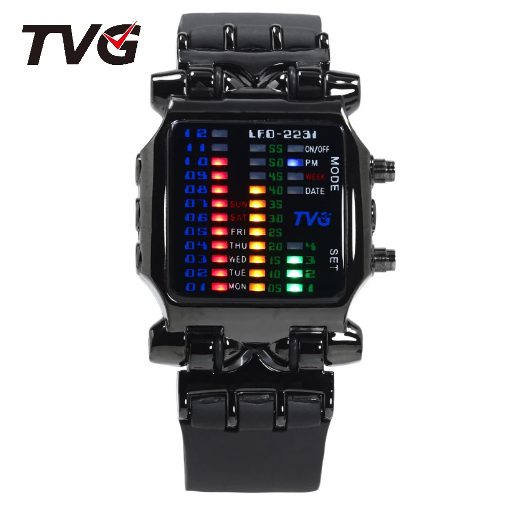 Men\'s Digital Watch TVG Cool Creative Fashion LED Display Waterproof Binary Digital Clock Casual Gift Business Student Casual