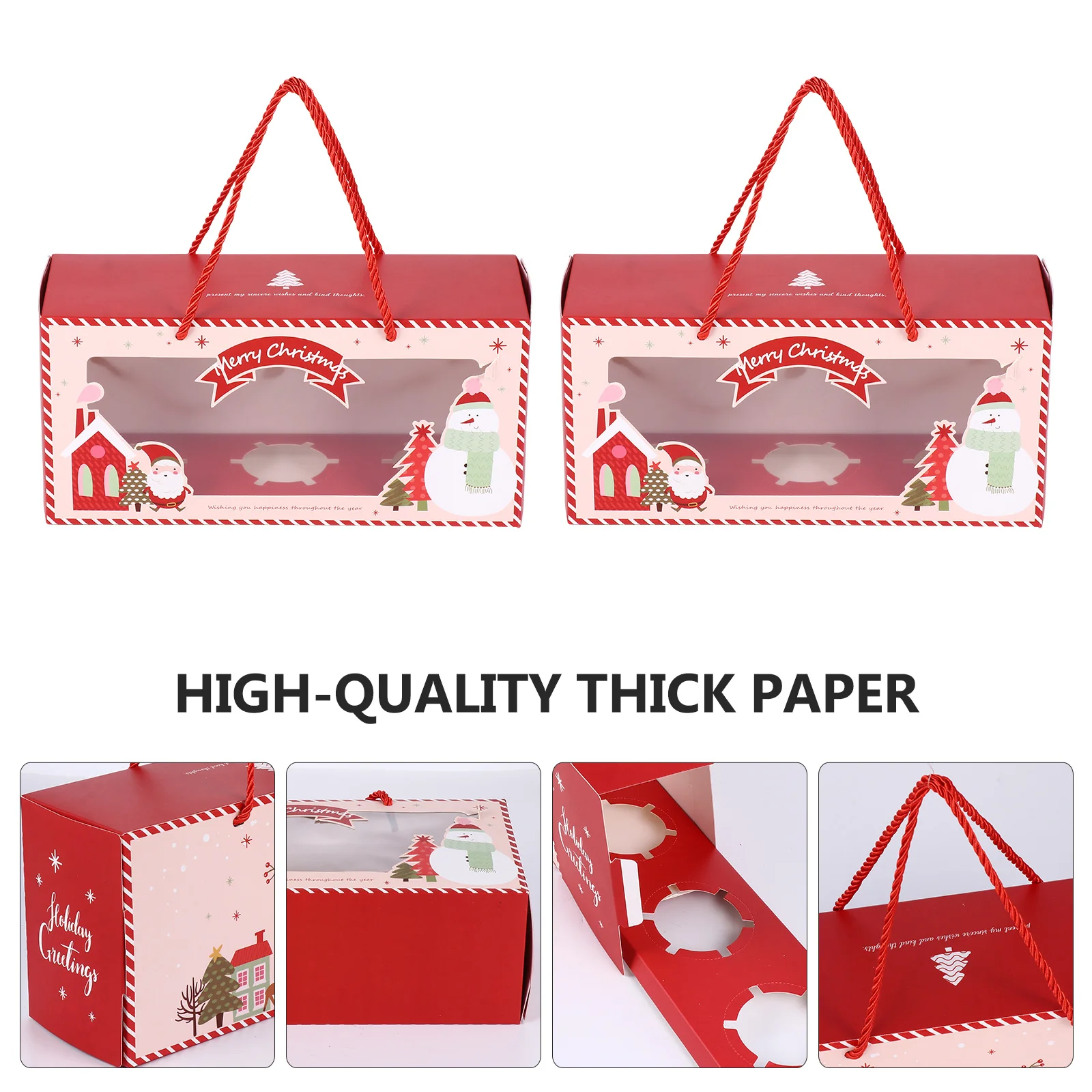 

4Pcs Paper Christmas Cupcake Boxes Premium Thick Portable Cupcake Holders Practical Pastry Packaging Containers