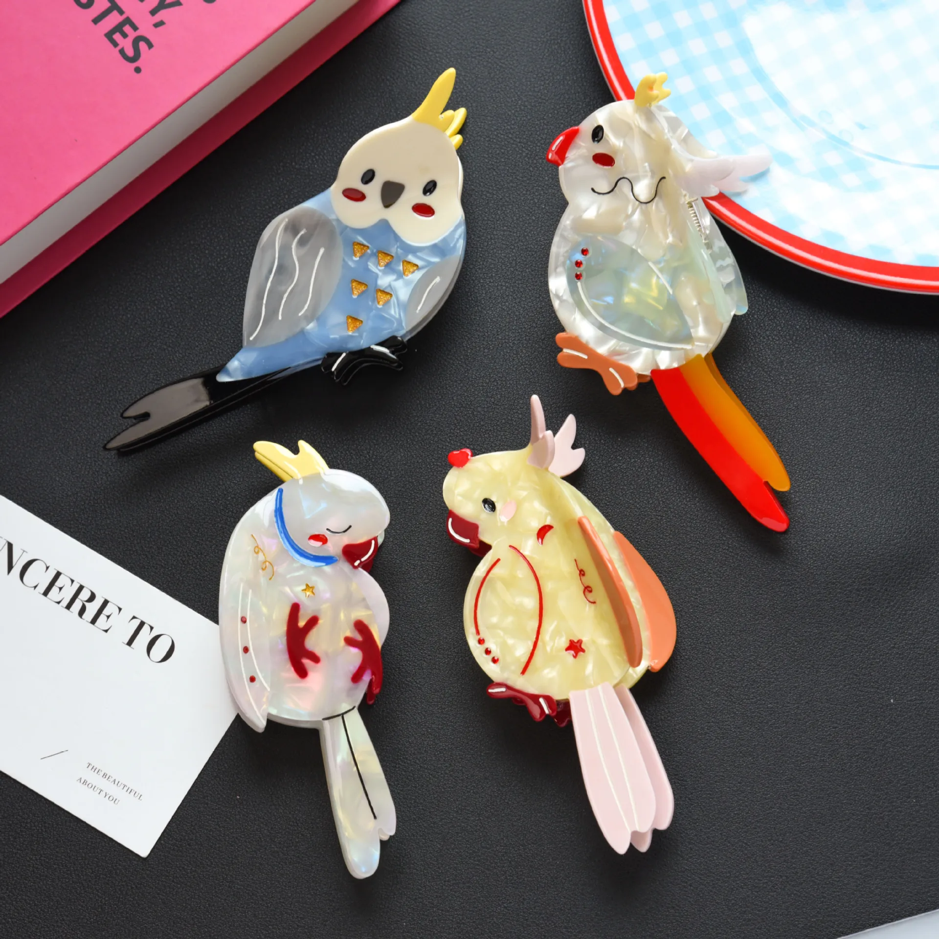 Cute Cockatiel Parrot Bird Hair Claw Clips Vivid Cartoon Animal Acrylic Non‑slip Jaw Clips Unique Hair Barrettes for Women Girls