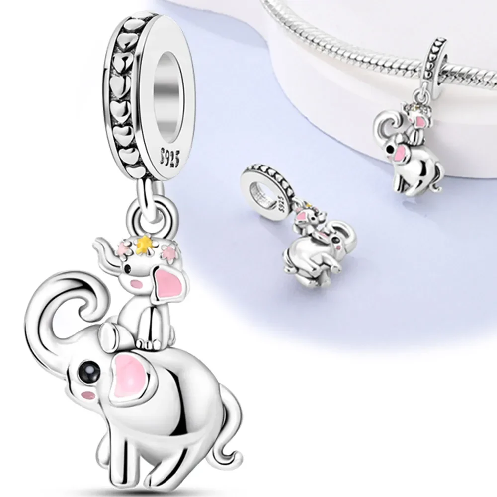 925 Sterling Silver Bead para Mulheres, Elefante, Urso, Pinguim, Abelha, Lagartixa, Dinossauro, se Encaixa Original Pulseira Pandora, Presente da Jóia DIY