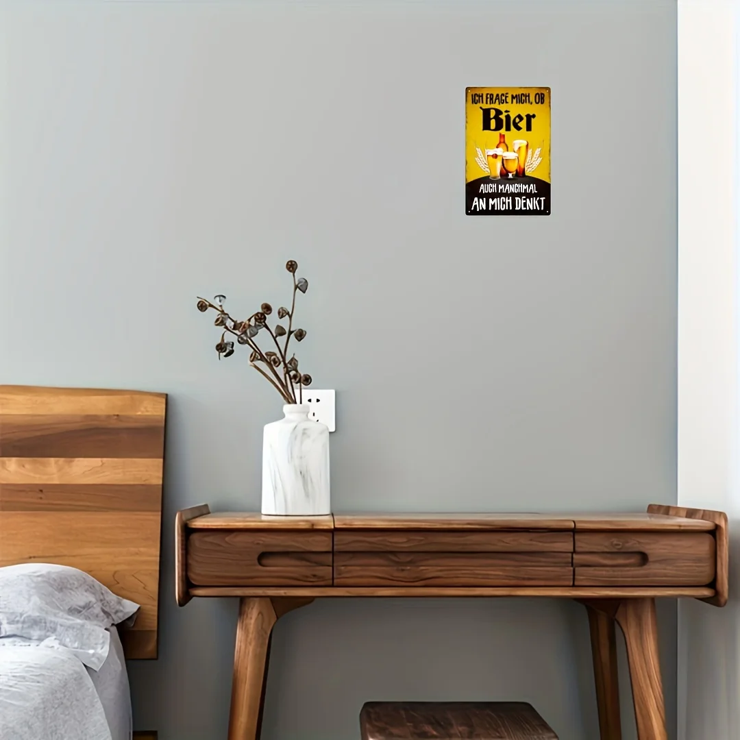 Vintage German Beer Quote Metal  Sign (12x8 inches) - Retro Wall Art with Beer Mug and Winged Design, Perfect for Home Decor