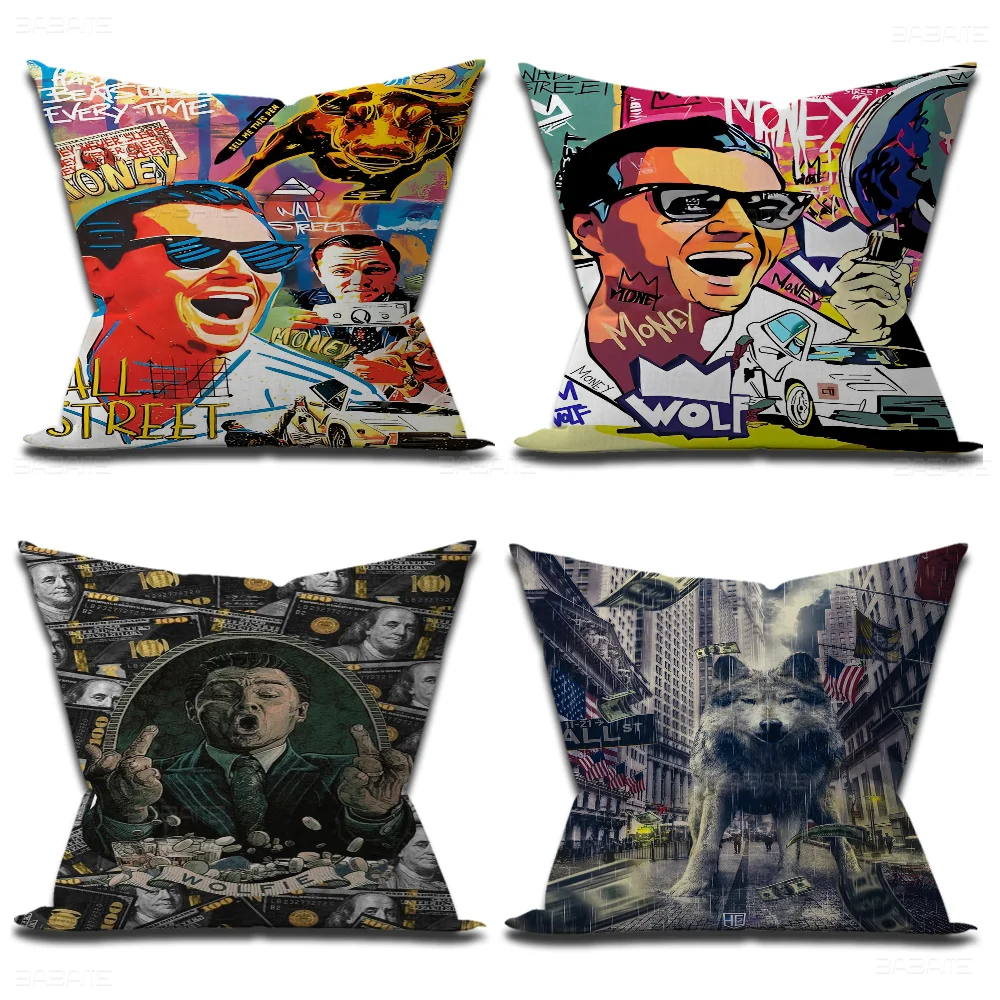 Graffiti The Wolf Of Wall Street Pillow Covers Cartoon Sofa Decorative Home Double-sided Printing Short Plush Cute Cushion Cover