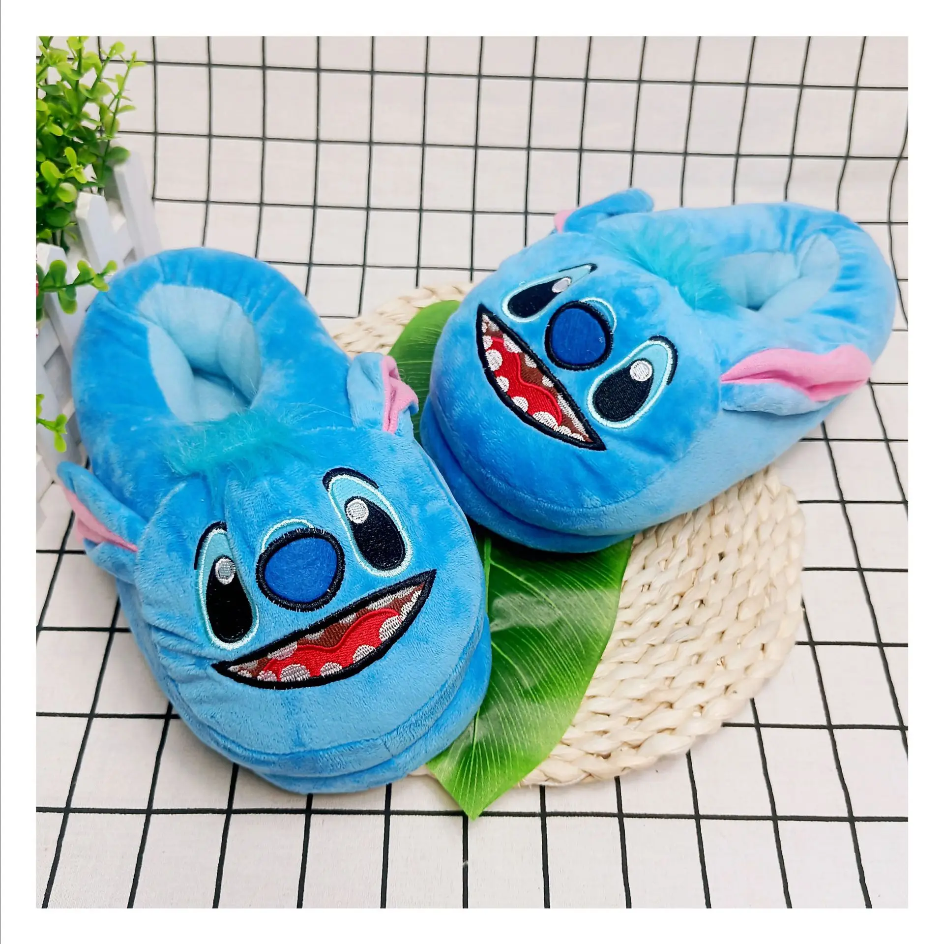 28cm Smile Stitch Home Anime Slipper Cartoon Winter Warm Indoor Plush Stuffed Home Shoes Birthday Gifts