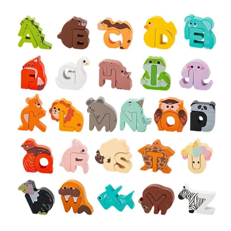 Alphabet Matching Puzzles Wooden Puzzle Toys For Children Cartoon Educational Puzzle Set Montessori Toys For Preschool