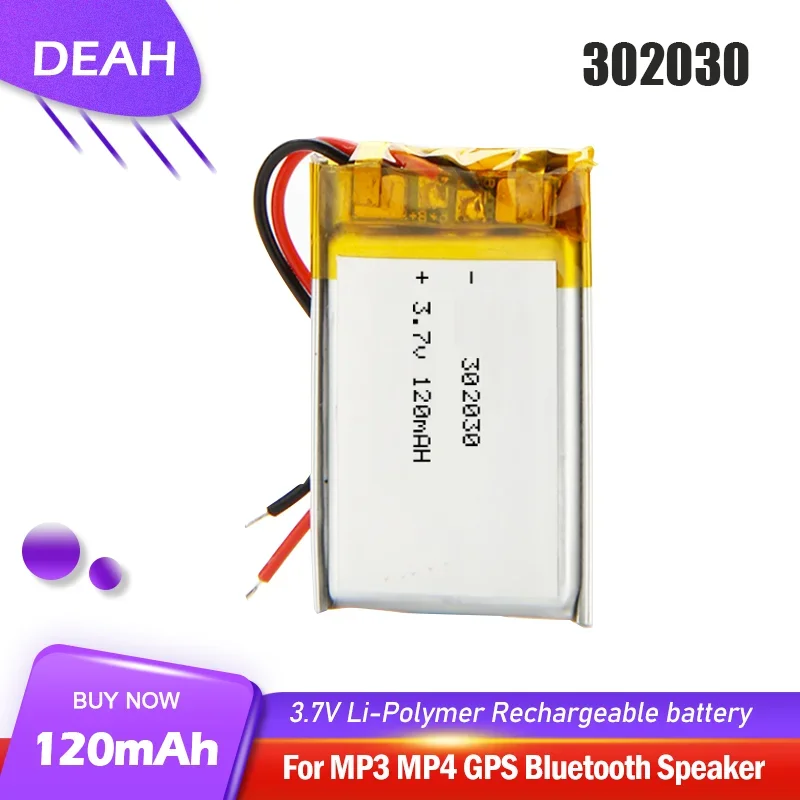 302030 032030 3.7V 120mAh Rechargeable Lithium Polymer Battery For MP4 GPS Bluetooth Speaker Earphone Reading Pen Smart Watch