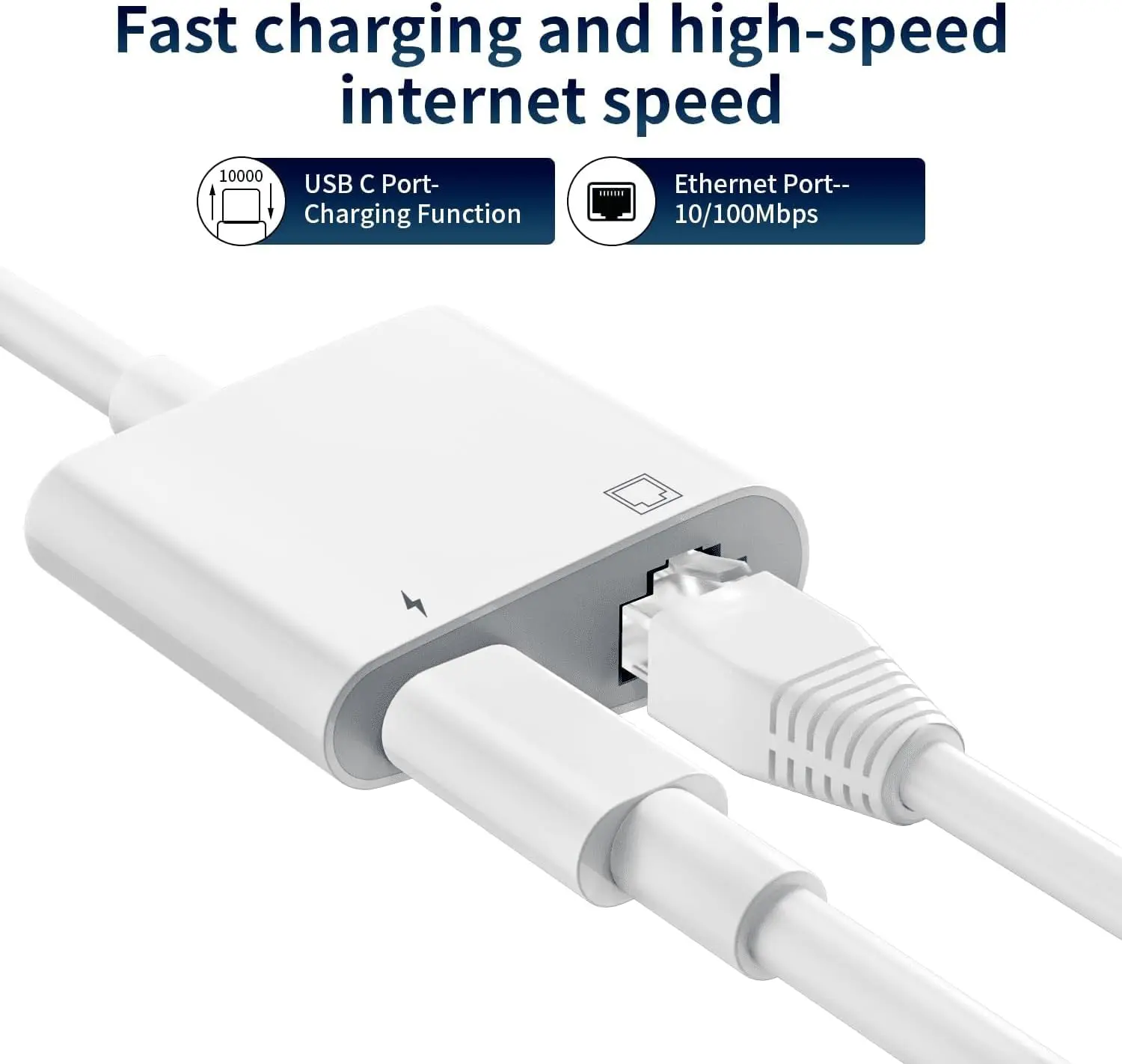 Apple MFi Certified USB C to Ethernet Adapter 2-in-1 RJ45 LAN Network Adapter with Type-C Charge Port 100M Data Transfer Speed
