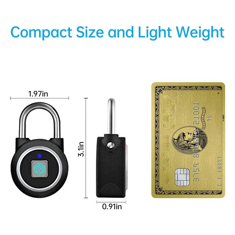 【Superdeals】지문 자물쇠, 블루투스 잠금 장치, 모바일 앱, 키리스 생체 인식 기능이 있는 스마트 자물쇠, 방수(검은색)
