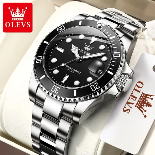 Reloj OLEVS para hombre, marca superior de lujo, diseño de anillo exterior giratorio unidireccional, reloj de cuarzo para hombre, relojes de pulsera impermeables con fecha automática