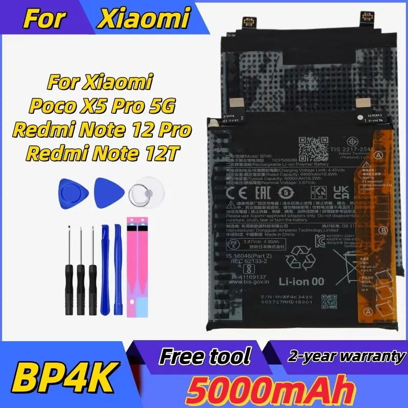 

5000mAh BP4K Battery For Xiaomi Redmi Note 12 Pro / Note 12T Poco X5 Pro 5G Genuine Phone Replacement Batteries