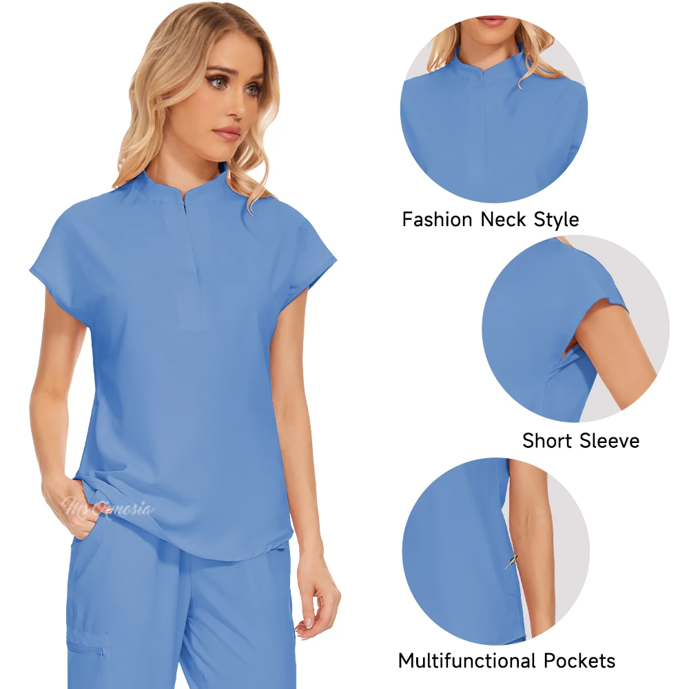 Verpleegster Uniformen Medische Scrubs Set Ziekenhuis Chirurgie Overalls Schoonheidssalon Spa Werkkleding Klinische Tandarts Werk Sneldrogend Zacht Pak