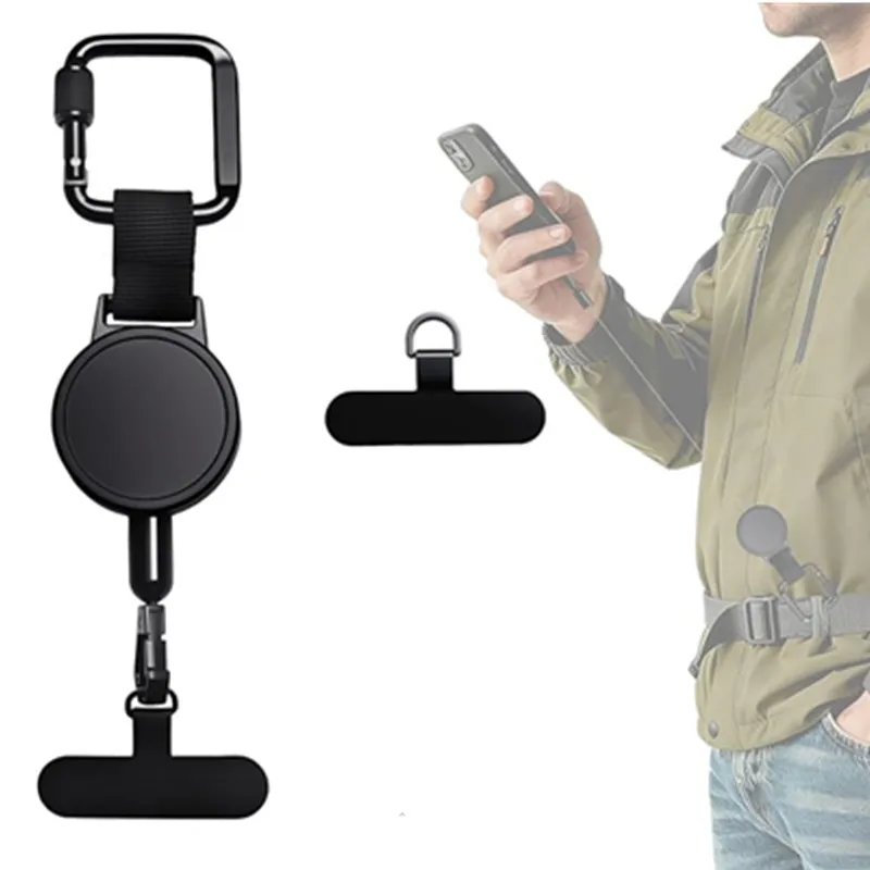 Capa Retrátil Antifurto para Celular com Suporte Externo para iPhone 17 Air 16 E 15 14 13 12 Pro Max Plus com Cordão Anti-perda