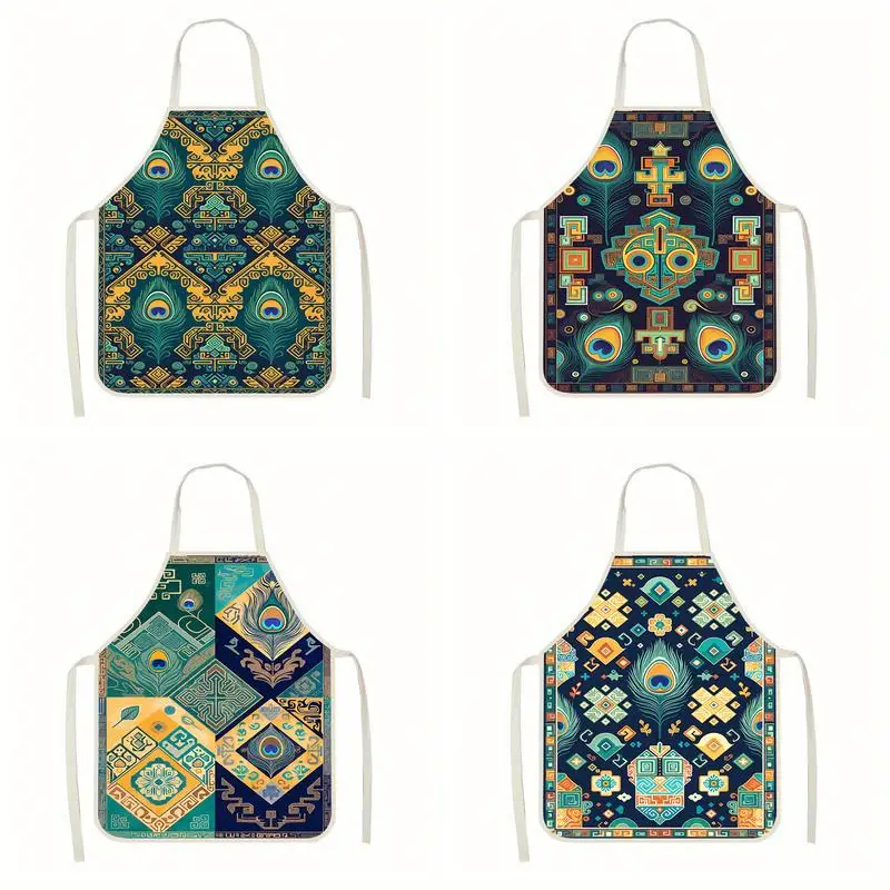 

Exotic Peacock Pattern Apron Linen apron, suitable for kitchen cooking, parent-child interaction, painting and other scenarios