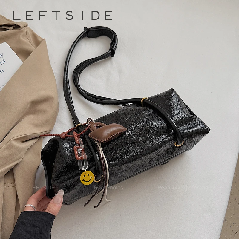 

LEFTSIDE Small PU Leather Shoulder Bag for Women 2025 Winter Luxury Tote Bag Lady Designer Trends Underarm Handbags and Purses