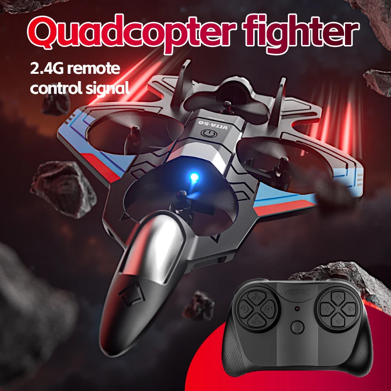 

Радиоуправляемый самолет V50 2.4G с дистанционным управлением 360° ° Игрушечный вертолет-планер с легким истребительным самолетом для мальчиков, подарки для детей