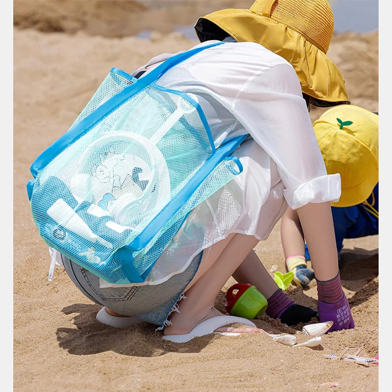 Large Outdoor Portable Mesh Beach Bag - Kids Toys Storage Handbag for Swimming Towels Cosmetic Makeup Organizer