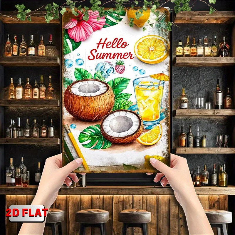 Tropical Summer Retro Metal Sign 8x12 Inch, Vintage Wall Art for Kitchen Bar Home Decor