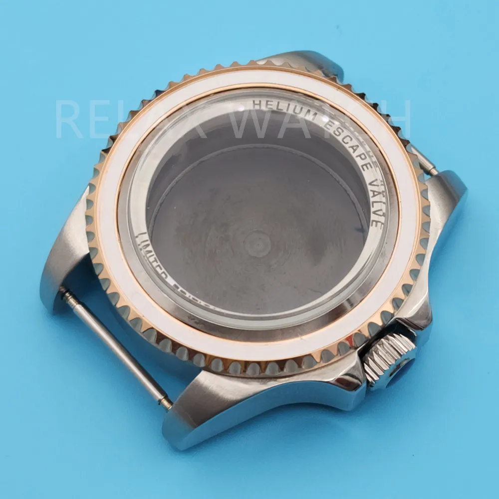 43mm Arched Glass Sea Style Silver Rose Stainless Steel Watch Case Suitable For Nh35 Nh36 Eta2824 Miyota8215 Automatic Movement