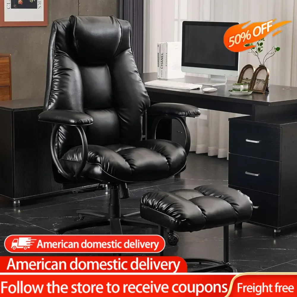 Ergonomic Office Chair 400lbs, High Back Executive Office Chair, Adjustable Home Office Chair, Computer Chair PU Leather (Black)