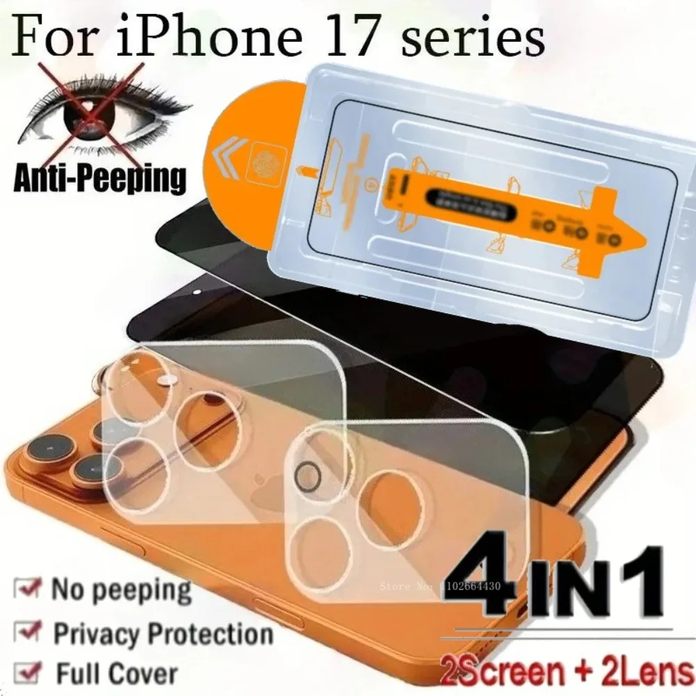 2 + 2 Satz Anti-Spy-Displayschutzfolien aus gehärtetem Glas für iPhone Air 17 Pro 16 Private Film mit Installationsrahmen für IPhone 17 Pro