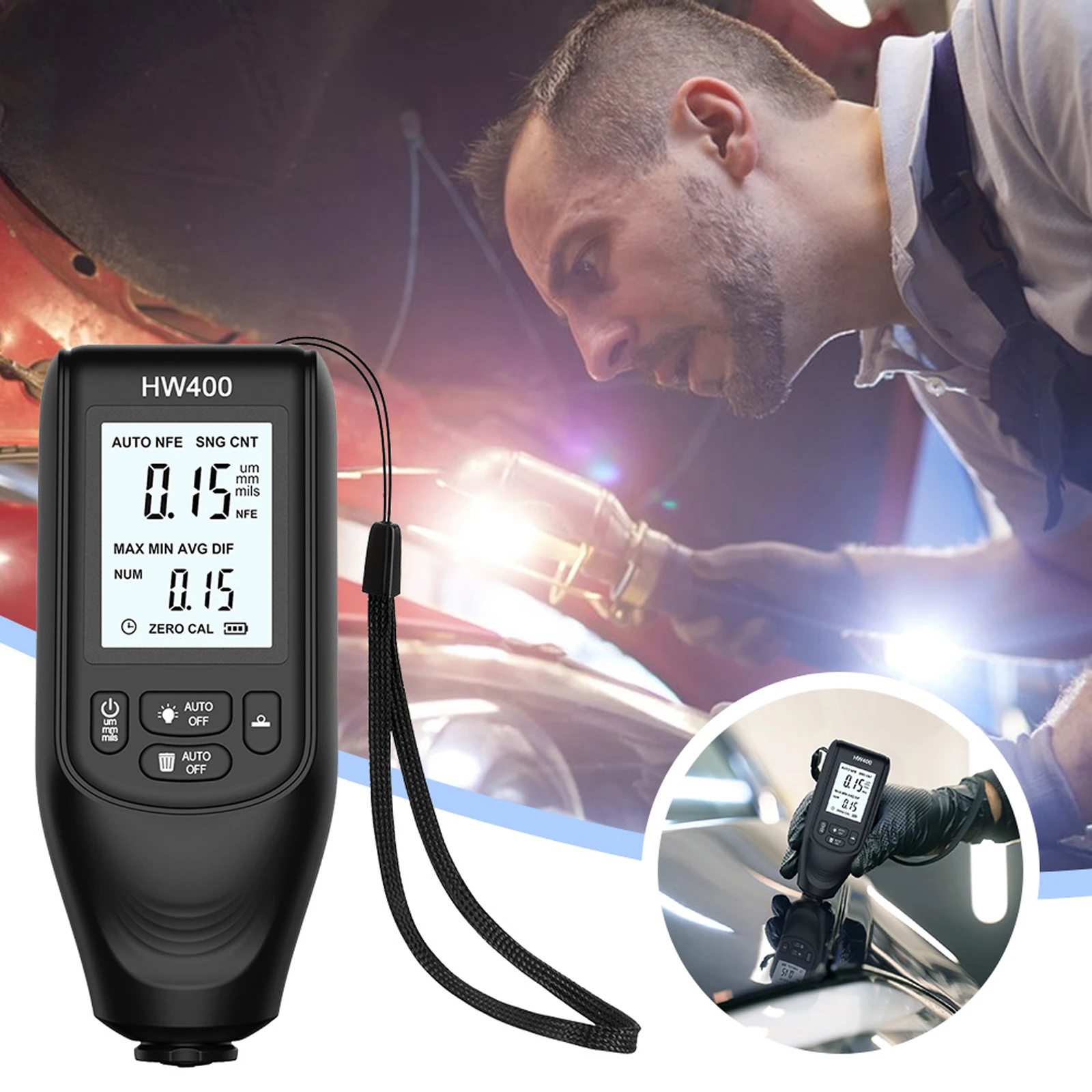 HW-400 Digital Paint Meter 0-2000UM Car Coating Depth Gauge Car Coating Thickness Meter for FE & NFE
