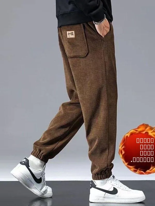 

Мужские спортивные брюки из вельвета Thiened Fce, средняя посадка, длинные, зимние, модные, свободного кроя, с манжетами