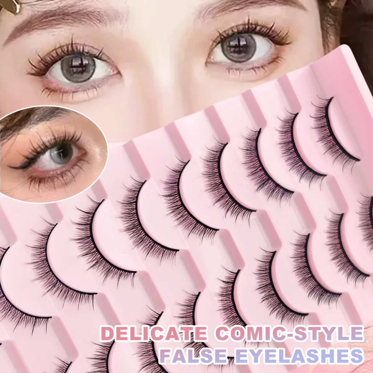 10쌍 자연스러운 풀 속눈썹 플러피 슬림 일상용 만화 속눈썹 여행 필수품 E-래쉬즈 인조 속눈썹
