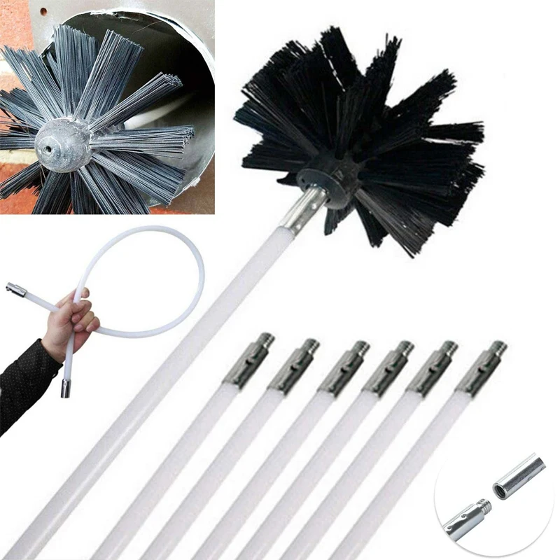 Flexible Chimney Sweep Set Flue Sweeping Brush & Rod Kit Soot Cleaning Rods Nylon Brush Cleaning Tool Kit