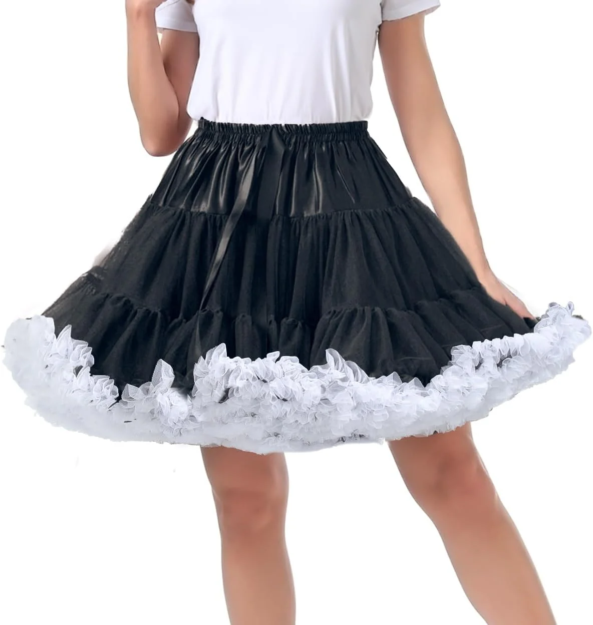 Women's High Wasit Petticoat Skirts Mesh Tulle Underskirt Ballet Tutu Crinoline Elastic Fluffy Rockabilly