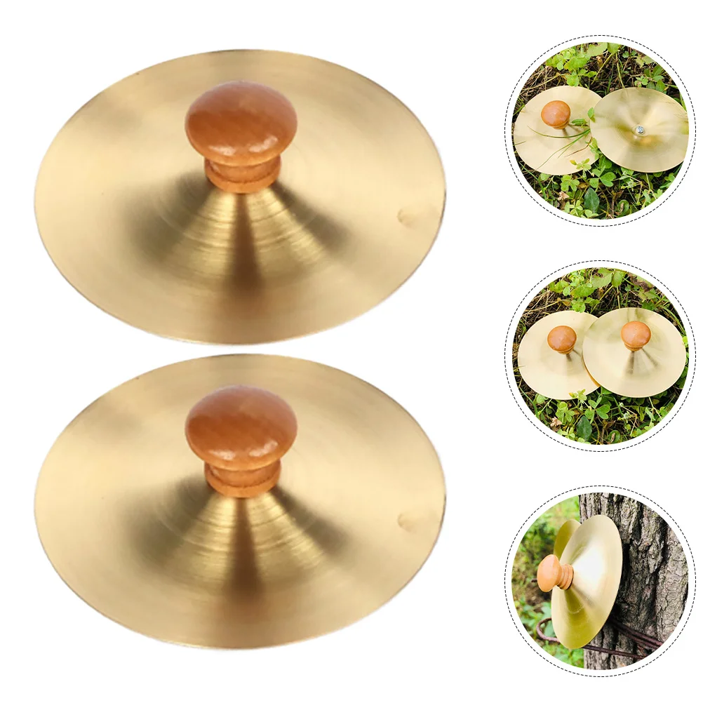 

2Pcs Finger Cymbals Wooden Handles Clear Sound Kids Musical Instrument Dancing Props Finger Cymbals with Wooden Handles