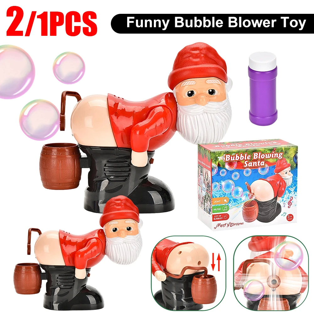 

1-2PCS Funny Bubble Toy With Music And Light Christmas Santa Claus Butt Bubble Blower Novelty Electric Fart Santa Toys Gifts