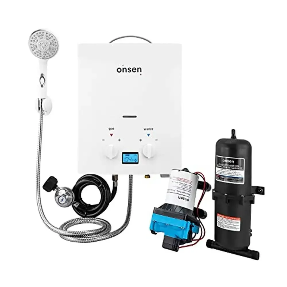 Portable Tankless Propane Water Heater 5L with Pump & Accumulator Outdoor Use Instant Hot Water System Dual Ignition Rapids Hot