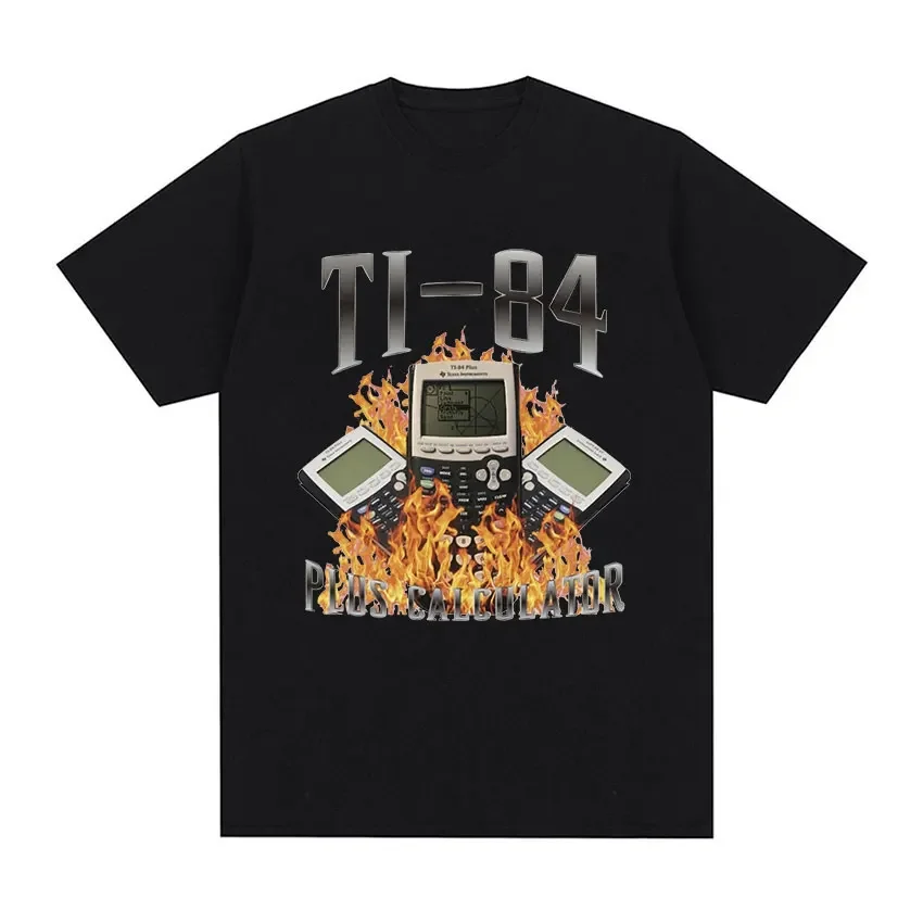 TI-84 Plus Calculator Funny Graphic T Shirts Men's Vintage Fashion Short Sleeves T-shirt 100% Cotton Oversized TShirt Streetwear