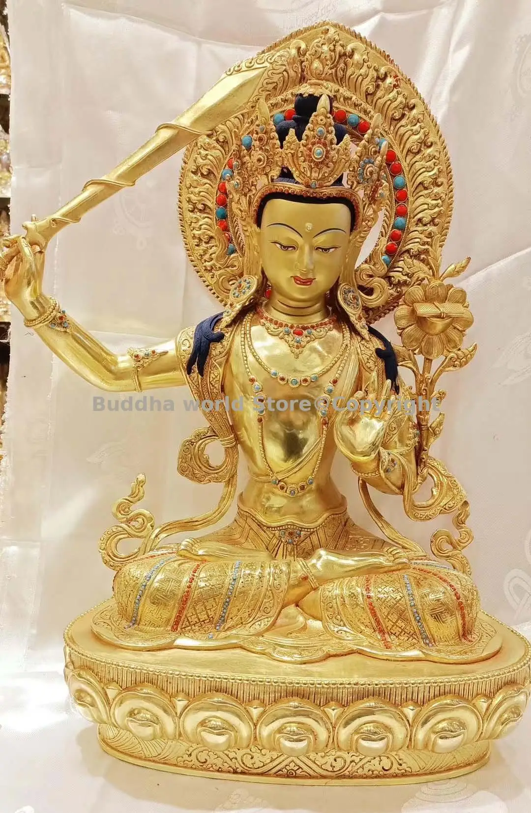 47cm large 5A Wholesale Buddhist supplies temple altar worship copper Gold-plated Bodhisattva Manjusri guanyin Buddha statue